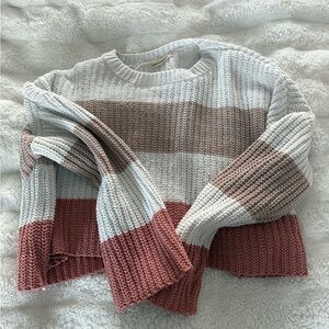 moon & madison Colorblock Sweater - Pink, White, and Brown